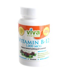 viva vitamins 維生素 B-12 1000mcg 櫻桃味無麩質無糖片, 1個, 90 件
