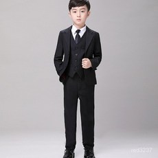 西裝男童禮服套裝 正黑色棉質馬甲花童鋼琴演出服 台灣熱賣