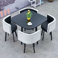 원형 회의테이블 원탁 회의 커피숍 라운지 사무용 리셉션, 스퀘어 블랙 블랙 가죽 의자