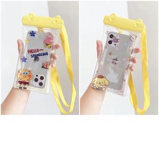 雙扣氣囊手機防水袋觸屏靈敏外賣溫泉手機殻遊泳漂流防水殻通用型 K8U3, 海綿寶寶+布丁狗【2個裝/觸屏靈敏】, 1個