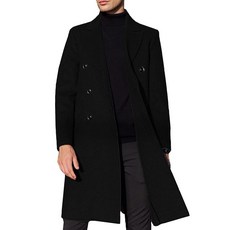 SOMTHRON 남성용 캐주얼 트렌치 코트 슬림핏 더블 브레스트 노치 칼라 피코트 겨울 롱 재킷 오버코트 블랙. 163933