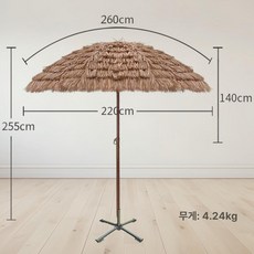 파라솔 인조 카페 볏짚 가리개 우산 해변 야외 리조트, 1개, 2.6m 3 단 방풍 두꺼운 십자
