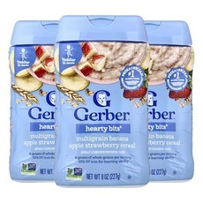 거버 Hearty Bits 멀티그레인 시리얼 12 개월 이상 유아용 (8oz), 바나나 사과 딸기, 227g, 3개