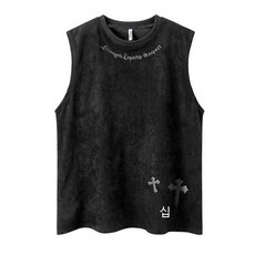 힙 빈티지 남성 나시 민소매 티셔츠 블랙, 1개