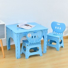 가팡 낮은 조립식 테이블1개 의자2개 세트 블루 K