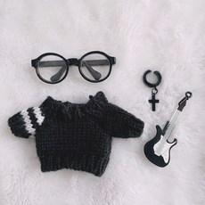 臺灣爆款 娃衣 配件 娃娃配飾 娃娃衣服 10cm娃衣拽酷神秘黑帥氣男友風翅膀眼鏡耳環棉花娃娃衣服可愛, 10cm（毛衣+眼鏡+吉他（關注送耳環）, 1個
