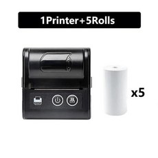 미니 포켓 열전사 영수증 프린터 모바일 휴대용 티켓 빌 무선 블루투스 USB 열전사 POS 프린터 PC 안드, 05 Black 5Rolls_02 미국 플러그, 1개