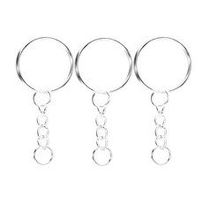 50 열쇠 고리 열쇠 분할 고리 반지와 라운드 점프 트에 체인, Silver 01, 25mm x 50Pcs