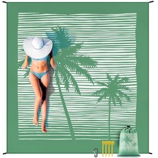 HIHOHO Beach Blanket Waterproof Sandproof Extra Large Beach Mat 79" X 83"/120"x108"for 1-8 Adults, 79" X 83"（1~3 person）, 코코넛 나무