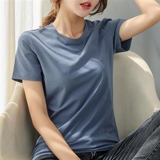 素色 冰絲短袖女 T恤 莫代爾圓領半袖