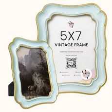 97 Decor 빈티지 액자 12.7x17.8cm(5x7인치) - 그린 골드 12.7cm(5인치) x 17.8cm(7인치) 예쁜 프레임 탁상 및 벽걸이용 멋진 그림 프레임, 5x7, 골든 빅토리안