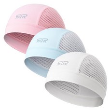 THINDUST 통기성 좋은 메시 스컬 캡 3개 가볍고 빠른 건조 스포츠 헬멧 라이너 남성 및 여성용 쿨링 사이클링 비니 핑크&라이트 블루&화이트 단일 사이즈