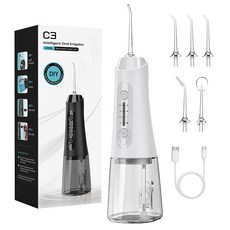C2 電動衝牙器 320ML大容量 USB Type-C充電 IPX6防水 1500mAh 4種清潔模式, 新品 C3珍珠白, 如圖所示