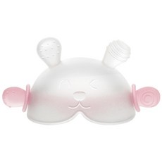寶寶固齒器 (附收納盒 防掉鏈) 食品級硅膠 嬰兒磨牙棒 安撫牙膠 兔子造型, 粉色, 1個, 收納盒+防掉鏈