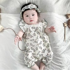 夏季嬰兒連身衣 髮帶套組