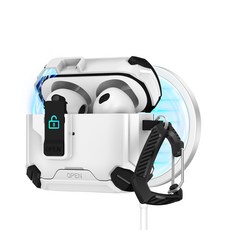 AirPods Pro粉色防摔保護殼，帶鎖扣與登山扣，堅固耐用，時尚便攜, 白黑, 1個, AirPods Pro 2/1代 軍規防摔保護殼 | 隱藏式手機支架 | 按鍵自動彈蓋 | 安全鎖扣設計 (附掛鉤)