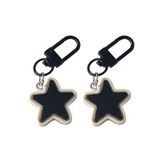 패셔너블한 스타 키체인 블랙 화이트 레트로 디자인 휴대용 우정 액세서리, 검은, 흑색의, 2개