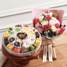 VIP 떡케이크 B 선물세트 생일 케익 기념 생신 칠순, VIP 떡케이크 B+꽃다발12송이+리본/거치대, 1세트, 2kg
