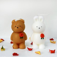 베니티 카네이션 토끼 곰 캔들 어버이날 가정의달 오브제 장식 효도 선물 베니티픽, 베이비 브라운 베어, 화이트머스크