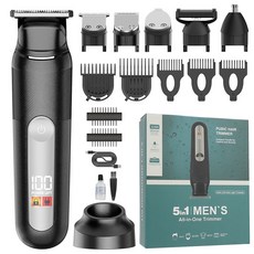 俄羅斯OZON熱銷理髮器套裝男士5合1剃鬚電推剪鼻毛器全身水洗, 102黑色(5合1):32