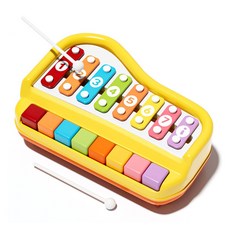 兒童音樂玩具琴，8音階敲擊琴，附8張樂譜，尺寸31.5x21.5x10cm, 黃色敲琴,手敲棒,贈樂譜, 1個
