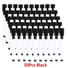 1/200Pcs 지우개 캡이있는 자기 검정색 건식 마커 화이트 보드 사무실 학교용 교실 와이프 펜, 12 50Pcs black