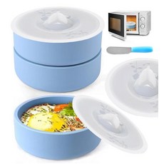 ZHYEEDAA 에어 프라이어 에그 몰드 3개 실리콘 몰드 개별 바이트 메이커 재사용 가능한 전자레인지 쿠커 BPA 프리 식기세척기 사용 가능 (뚜껑 포함), 둥근 뚜껑 포함