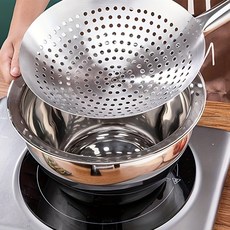 쿠코아 스테인리스 대형 타공 튀김 건지개 그물 국자, 1개