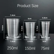 스테인레스 스틸 접는 컵 휴대용 물 마시는 컵 키 체인과 야외 여행을위한 개폐식 텔레스코픽 접이식 컵, 기타, 04 250ML