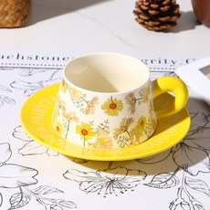 法式經典花卉咖啡杯碟組 陶瓷復古精緻茶杯 宴會伴手禮, 1個, 鞦之韻菊之黃色咖啡盃碟,260ML