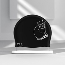 硅膠泳帽防水不勒頭長髮專用加大男女成人2025年新款大頭圍游泳帽, 黑色卡通貓, 1個