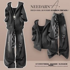 韓系慵懶高級感衛衣女秋日ootd穿搭兩件套酷颯拽姐套裝褲