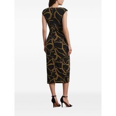 로렌랄프로렌 벨트 패턴 미디 드레스