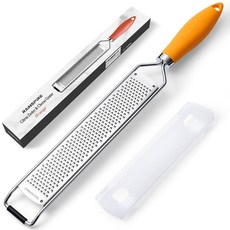 Rainspire 손잡이가 달린 제스터 강판 주방용 레몬 제스터 치즈 강판 스테인리스 스틸 파마산 치즈 마늘 육두구 초콜릿 과일 야채 생강 강판 파인 (오렌지), 주황색