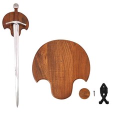 Mythrojan 검 홀더가 있는 범용 목재 검 명판: 벽 마운트 칼 벽 명판 하드웨어 포함 목재 디스플레이 명판 천연, Wall Plaque (10" X 9.75")