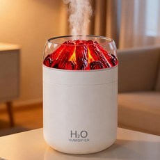 KLIFE 탁상용 충전식 미니 가습기 자취방필수 휴대용 감성무드등 초음파 무소음 화산등 가습기, 화이트