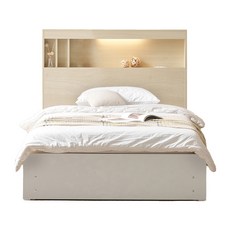 수납침대 리브우드 디에고 LED 헤드 3단 수납침대 (매트리스선택), 화이트-아카시아 포켓 유로탑75T 매트리스