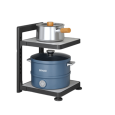 費歐家 台灣現貨 鍋架 承重款 廚房鍋架 可調式烤漆置物架 鍋具收納架 鍋子收納架 廚房收納 下水槽櫥櫃 檯面鍋具置物, <承重款>黑色, 1個, 2層