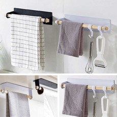 주방 싱크대 무타공 우드걸이 수건 행주걸이 23cm, 부착식 우드다용도걸이 화이트