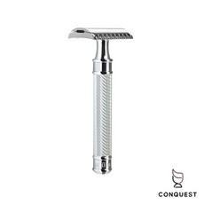 CONQUEST 德國 MUHLE R41 Grande 經典刮鬍刀，三件式開放式刀頭，傳統手動安全刮鬍，享受專業級刮鬍體驗, 1個, 1