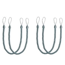 금속 후크가 있는 4개 면 로프 커튼 타이백 핸드우븐 장식 홀드백, 그레이 블루