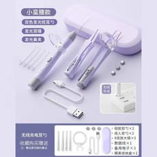 圖圓圓優選 寶寶掏耳勺發光帶燈挖耳勺兒童專用軟頭鑷子套裝, 紫色三件套, 1個