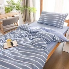 宿舍三件套上下鋪租房單人牀牀單被套工地工廠工人專用牀品六件套, 1個, 時光漫步藍:三件套【牀單被套枕套】
