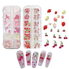 LKCCTK 네일 파츠 수지 파츠 체리 딸기 3D 입체 귀여운 과일 젤네일 데코파츠 스마트폰 케이스 장식 핸드메이드 성인식 결혼식 신부 네일