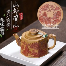 STTPEI宜興 紫砂壺 原礦龍骨金砂 手工 柴燒, 1個, 1L, 山外有山:370ML