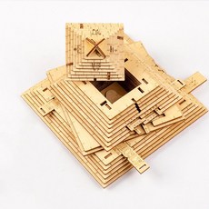 解密盒 網紅玩具金字塔puzzle解密盒燒腦解密盒子木制拼裝玩具十級6-12歲, 1個, ☆原木金字塔【自拼装包】无彩盒☆