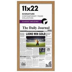 Americanflat 광택 플렉시 글라스가 있는 27.9 x 55.9cm(11 x 22인치) 신문 프레임 - 다양한 미디어 기사를 위한 디스플레이 - 시그니처 컬렉션 - 벽, 오크