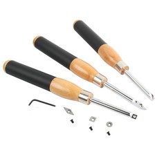 木工車刀三件式替換車刀組 含多種刀頭 人體工學握柄 高硬度合金鋼刀頭, 1個