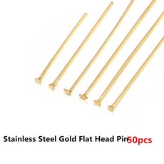 시침핀 50-100개 스틸 헤드 아이 플랫 핀 골드 실버 볼 쥬얼리 결, 70mmx0.7mm, Flat Head Pins 50pcs
