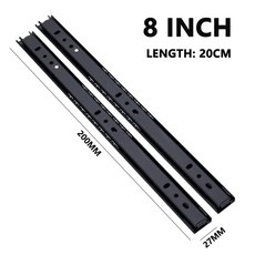 DS 02 서랍 8인치 20인치 피팅 가이드 슬라이드 가구 두꺼운 하드웨어 검정색 2개 섹션 레일, Bla 8 inch 20cm
